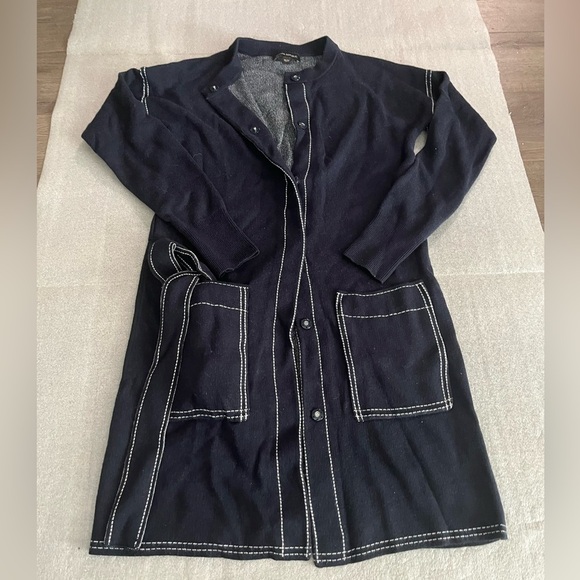 [M]Banana Republic Contrast Stitch Wool Blend Navy Belted SweaterJacket - Picture 3 of 12